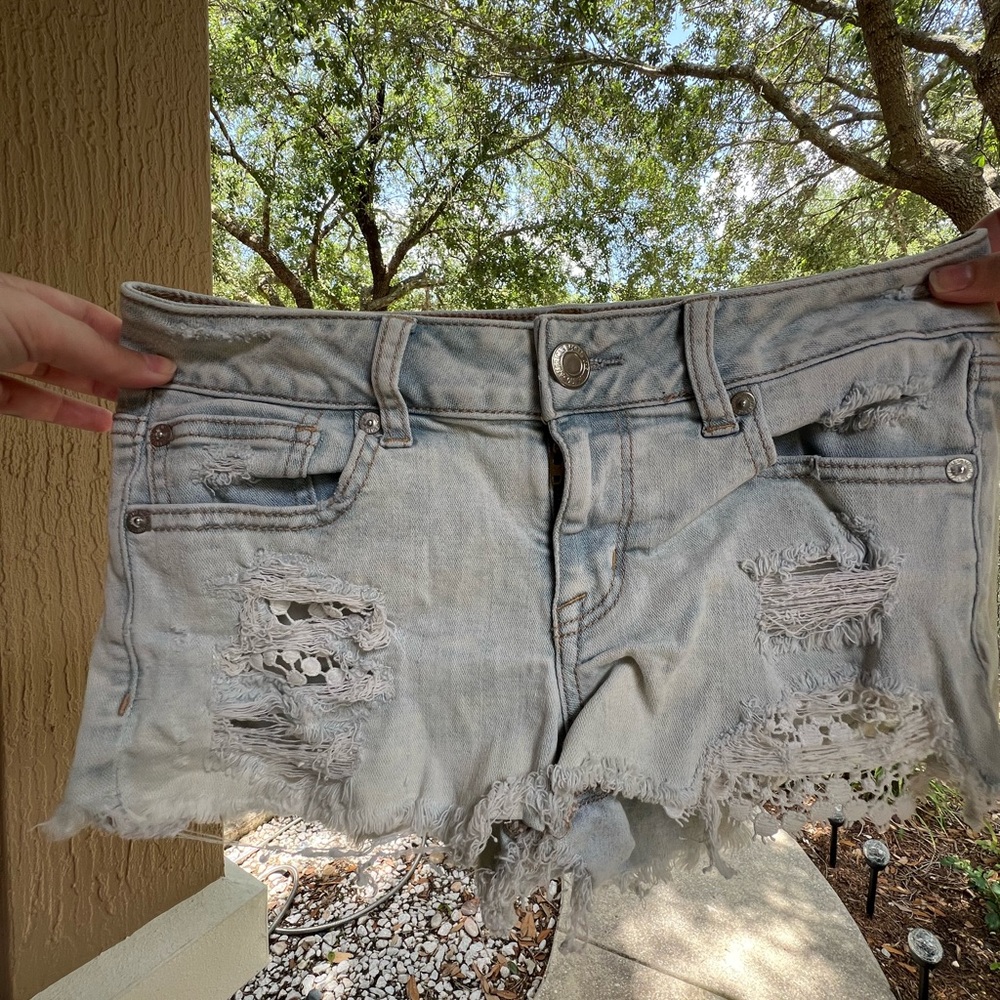 American Eagle Outfitters Blue Jean Shorts Distressed Cut-Off